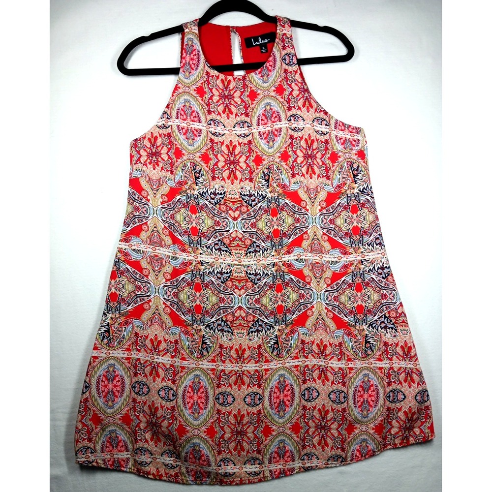 Lulus Paisley Red Pattern Swing Dress women's Small Boho Handkerchief lined